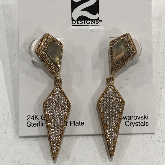 GOLD KUTO LABRADORITE & CRYSTAL KITE EARRINGS - Picture 1 of 1